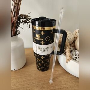 Designer Inspired Black and Gold Patterned Logo 40 Oz Tumbler Water Bottle